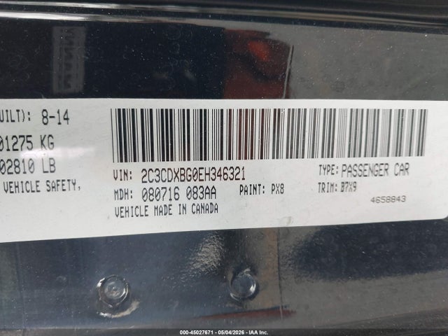 2C3CDXBG0EH346321 Dodge Charger Se