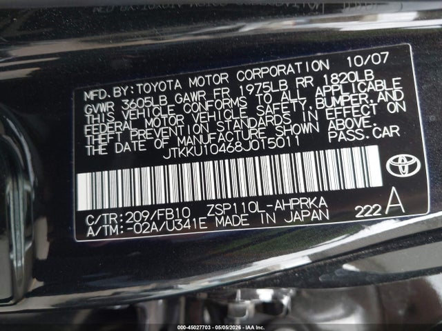 Aukcja sprzedaży 2008 Scion Xd, vin: JTKKU10468J015011, numer aukcji: 45027703