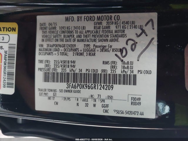 Ford Fusion Titanium 2016 3FA6P0K96GR124209 Image 9