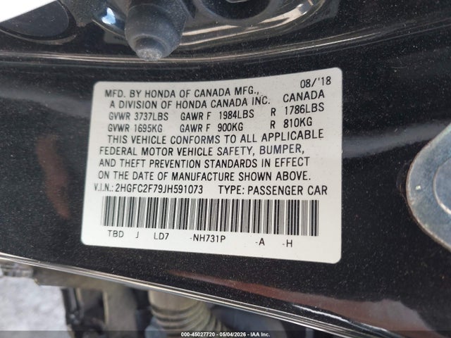 Honda CIVIC EX 2018 2HGFC2F79JH591073 Image 9