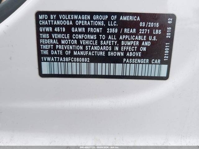 1VWAT7A38FC080892 Volkswagen Passat 1.8t Limited Edition