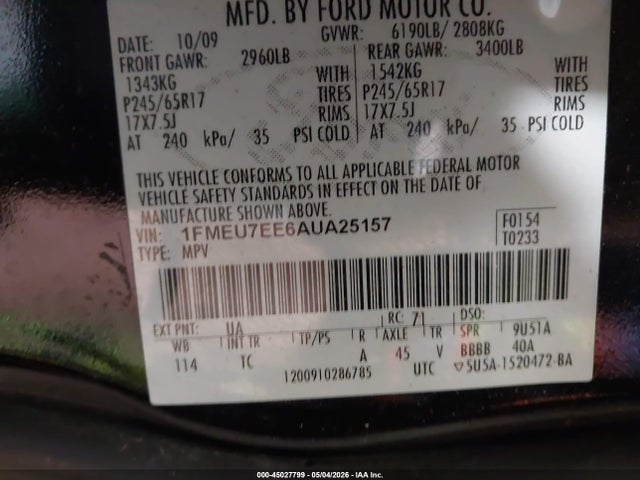 Продаж на аукціоні авто 2010 Ford Explorer Eddie Bauer, vin: 1FMEU7EE6AUA25157, номер лоту: 45027799