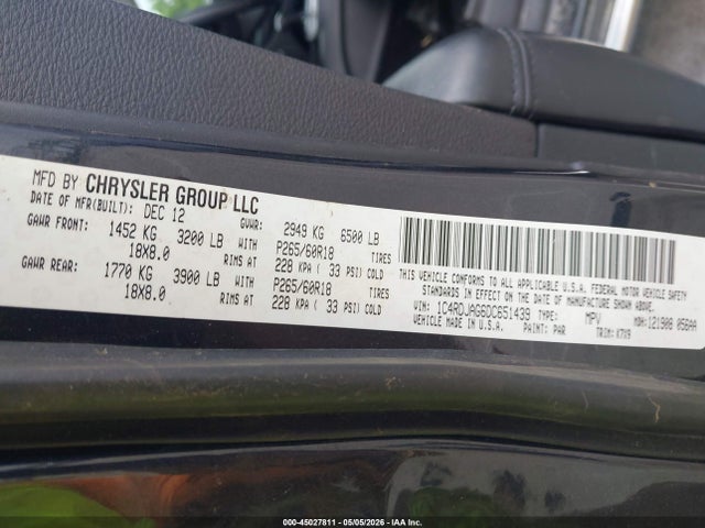 2013 Dodge Durango Sxt მანქანა იყიდება აუქციონზე, vin: 1C4RDJAG6DC651439, აუქციონის ნომერი: 45027811