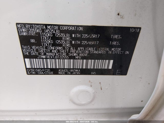 Продажа на аукционе авто 2018 Toyota Rav4 Xle, vin: JTMWFREV7JD132555, номер лота: 45027816