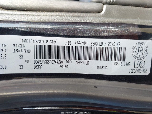 Продажа на аукционе авто 2015 Jeep Grand Cherokee Laredo, vin: 1C4RJFAG5FC744204, номер лота: 45027819