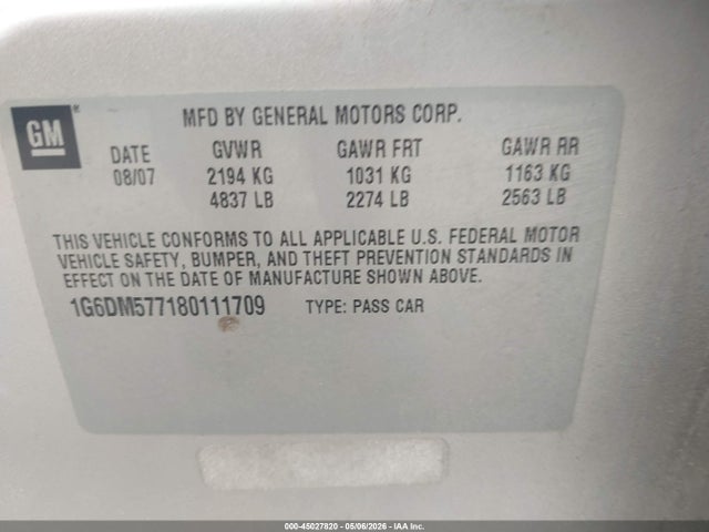 2008 Cadillac Cts Standard მანქანა იყიდება აუქციონზე, vin: 1G6DM577180111709, აუქციონის ნომერი: 45027820