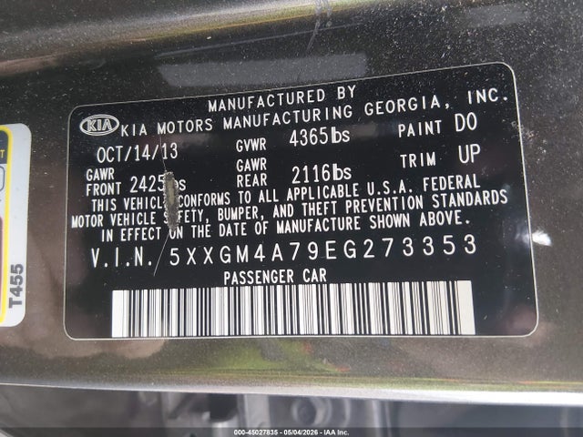 45027835 :رقم المزاد ، 5XXGM4A79EG273353 vin ، 2014 Kia Optima Lx مزاد بيع