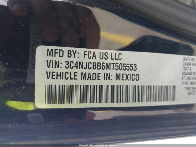 Aukcja sprzedaży 2021 Jeep Compass Altitude Fwd, vin: 3C4NJCBB6MT505553, numer aukcji: 45027837