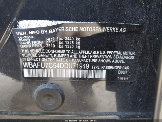 45027846 :رقم المزاد ، WBAFU7C54DDU71949 vin ، 2013 Bmw 535i Xdrive مزاد بيع