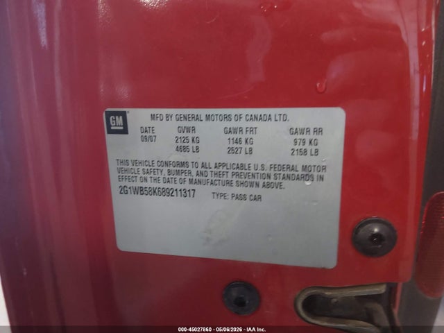 45027860 :رقم المزاد ، 2G1WB58K689211317 vin ، 2008 Chevrolet Impala Ls مزاد بيع