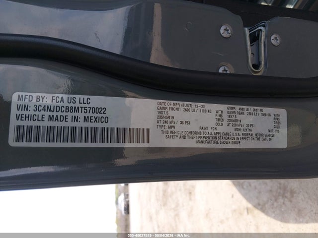 Aukcja sprzedaży 2021 Jeep Compass Limited 4x4, vin: 3C4NJDCB8MT570022, numer aukcji: 45027889