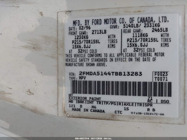 45027916 :رقم المزاد ، 2FMDA5144TBB13283 vin ، 1996 Ford Windstar Wagon مزاد بيع
