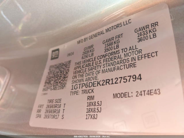 Продаж на аукціоні авто 2024 Gmc Canyon 4wd At4, vin: 1GTP6DEK2R1275794, номер лоту: 45027928