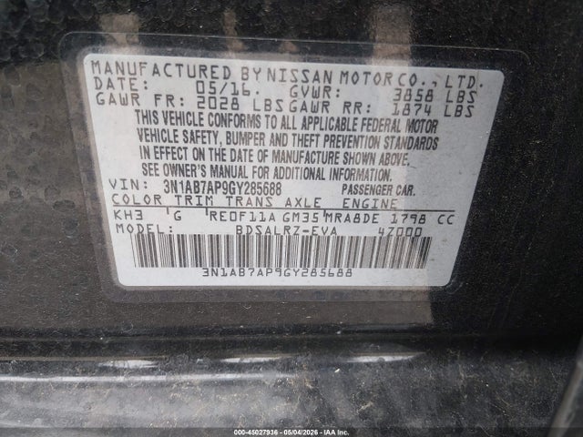 3N1AB7AP9GY285688 Nissan SENTRA SR
