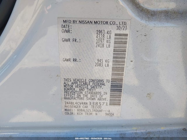 Aukcja sprzedaży 2024 Nissan Altima Sr Fwd, vin: 1N4BL4CV4RN338571, numer aukcji: 45027962