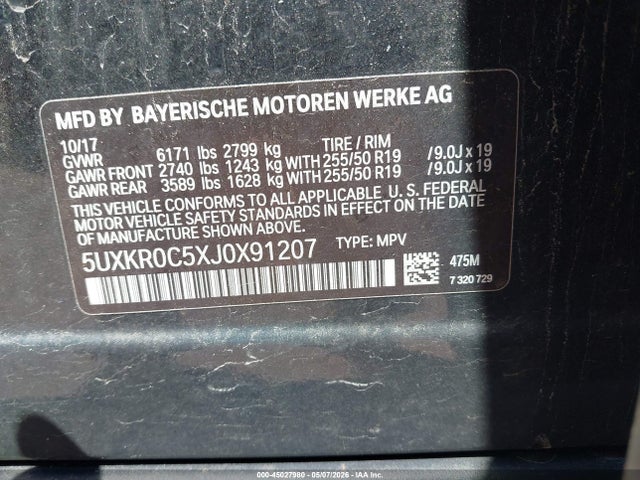 45027980 :رقم المزاد ، 5UXKR0C5XJ0X91207 vin ، 2018 Bmw X5 Xdrive35i مزاد بيع