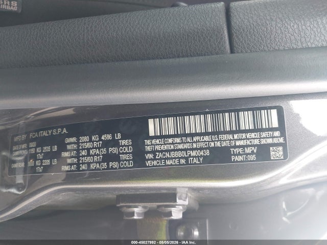 Auction sale of the 2020 Jeep Renegade Latitude 4x4, vin: ZACNJBBB0LPM00438, lot number: 45027992