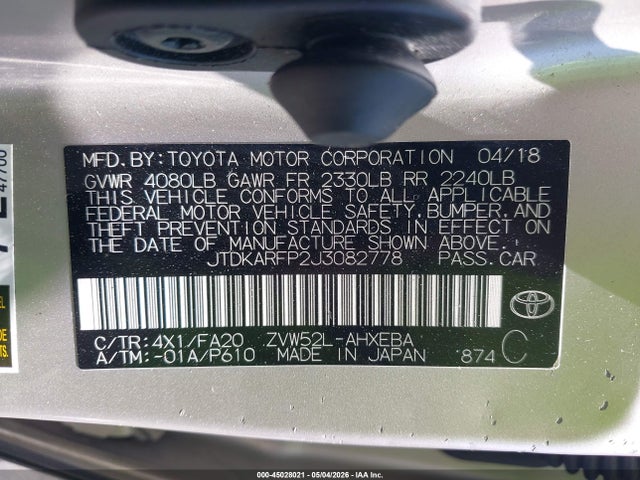 Продаж на аукціоні авто 2018 Toyota Prius Prime Plus, vin: JTDKARFP2J3082778, номер лоту: 45028021