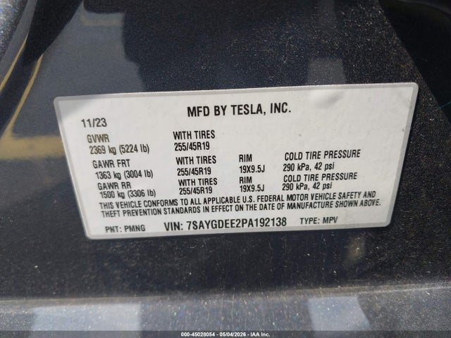7SAYGDEE2PA192138 Tesla Model Y Awd/long Range Dual Motor All-wheel Drive