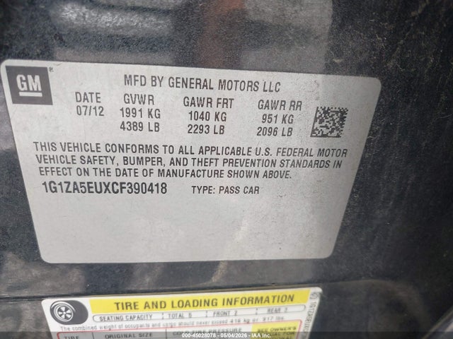 Продаж на аукціоні авто 2012 Chevrolet Malibu Ls, vin: 1G1ZA5EUXCF390418, номер лоту: 45028078