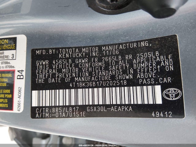 Продаж на аукціоні авто 2007 Toyota Avalon Limited, vin: 4T1BK36B17U202518, номер лоту: 45028126