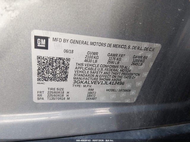 Продаж на аукціоні авто 2018 Gmc Terrain Slt, vin: 3GKALVEV1JL412496, номер лоту: 45028163