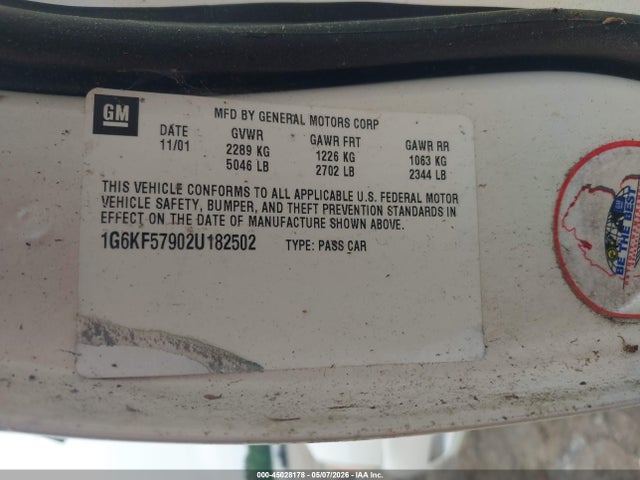 2002 Cadillac Deville Dts მანქანა იყიდება აუქციონზე, vin: 1G6KF57902U182502, აუქციონის ნომერი: 45028178