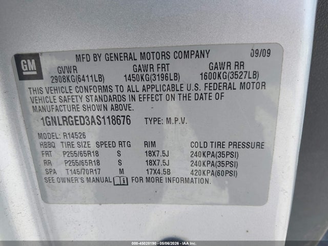 Продаж на аукціоні авто 2010 Chevrolet Traverse Lt, vin: 1GNLRGED3AS118676, номер лоту: 45028190