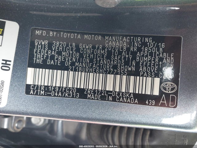 Продаж на аукціоні авто 2017 Toyota Corolla Se, vin: 2T1BURHE6HC777155, номер лоту: 45028203