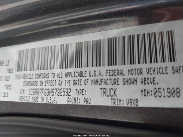 Продаж на аукціоні авто 2017 Ram 1500 Express  4x4 6'4 Box, vin: 1C6RR7FG3HS732592, номер лоту: 45028214