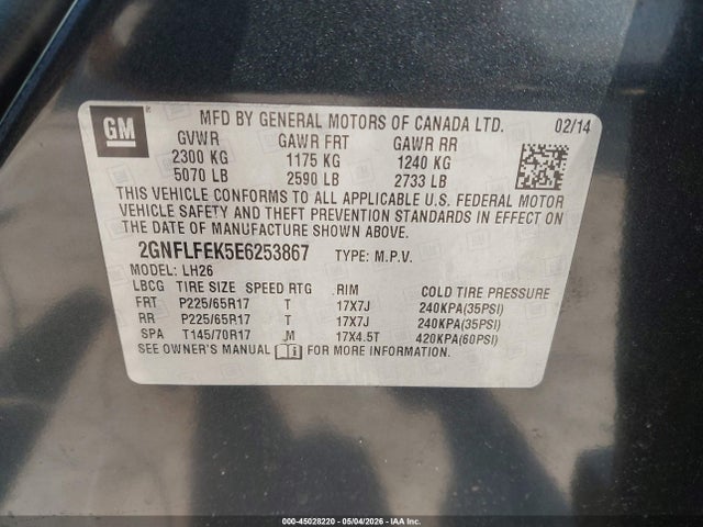 Продажа на аукционе авто 2014 Chevrolet Equinox 1lt, vin: 2GNFLFEK5E6253867, номер лота: 45028220