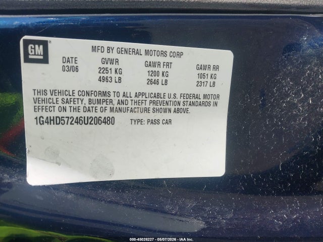 Aukcja sprzedaży 2006 Buick Lucerne Cxl, vin: 1G4HD57246U206480, numer aukcji: 45028227