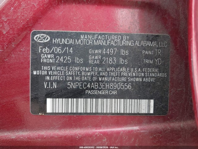 Продажа на аукционе авто 2014 Hyundai Sonata Limited 2.0t, vin: 5NPEC4AB3EH890556, номер лота: 45028302