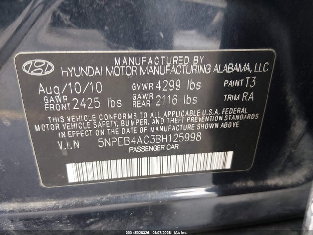Продаж на аукціоні авто 2011 Hyundai Sonata Gls, vin: 5NPEB4AC3BH125998, номер лоту: 45028326