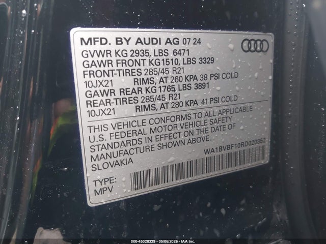 Продаж на аукціоні авто 2024 Audi Q8 Premium Plus 55 Tfsi Quattro, vin: WA1BVBF10RD020352, номер лоту: 45028329