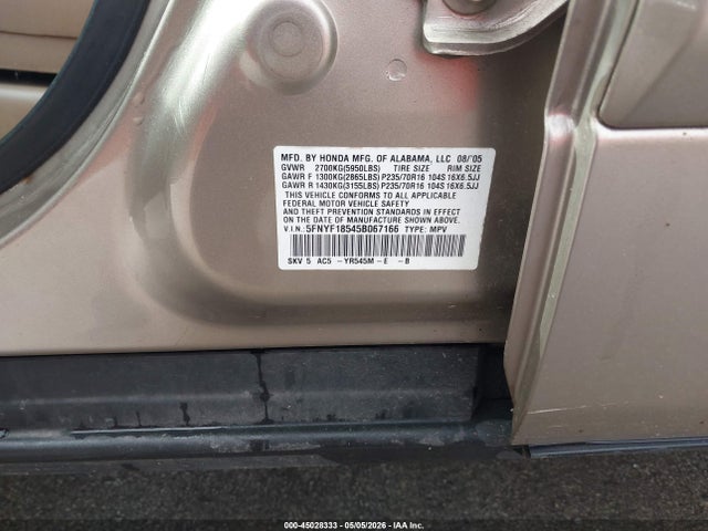 45028333 :رقم المزاد ، 5FNYF18545B067166 vin ، 2005 Honda Pilot Ex-l مزاد بيع