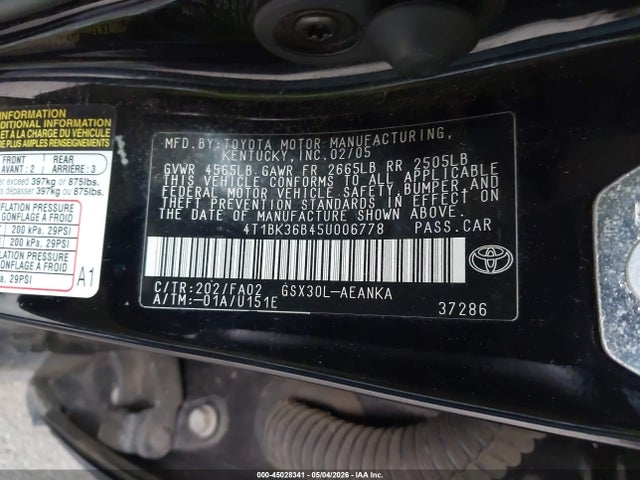 Продажа на аукционе авто 2005 Toyota Avalon Xl, vin: 4T1BK36B45U006778, номер лота: 45028341