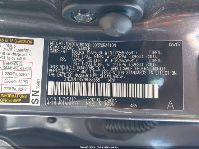 Продаж на аукціоні авто 2007 Toyota 4runner Sr5 V6, vin: JTEZU14R578088688, номер лоту: 45028352