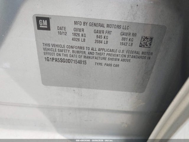 Aukcja sprzedaży 2013 Chevrolet Cruze Ls Auto, vin: 1G1PA5SG0D7154815, numer aukcji: 45028360