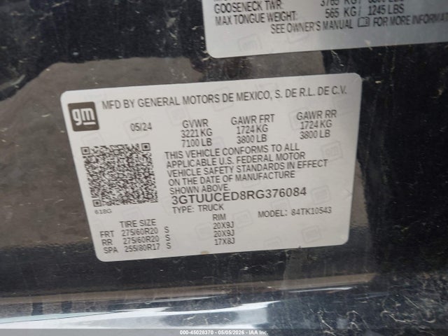 GMC Sierra 1500 4wd Short Box Elevation With 3sb 2024 3GTUUCED8RG376084 Image 9