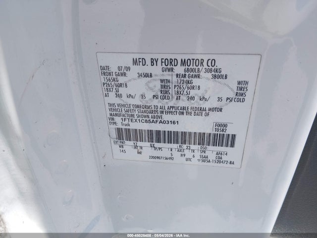 45028408 :رقم المزاد ، 1FTEX1C85AFA03161 vin ، 2010 Ford F-150 Fx2 Sport/stx/xl/xlt مزاد بيع