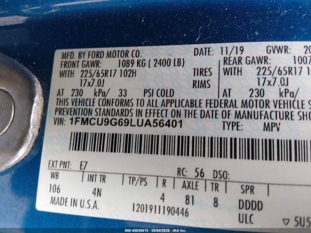 Ford ESCAPE SE 2020 1FMCU9G69LUA56401 Image 9