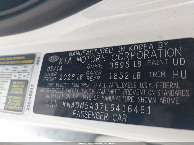 Aukcja sprzedaży 2014 Kia Rio Sx, vin: KNADN5A37E6416461, numer aukcji: 45028425
