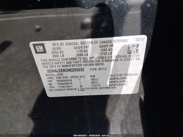 Chevrolet EQUINOX LT 2017 2GNALCEK5H6299292 Image 9