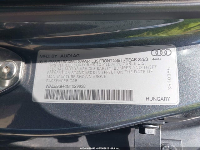 Продажа на аукционе авто 2016 Audi A3 2.0t Premium, vin: WAUE8GFF0G1029938, номер лота: 45028449