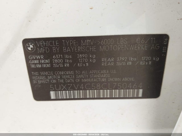 2012 Bmw X5 Xdrive35i/xdrive35i Premium/xdrive35i Sport Activity მანქანა იყიდება აუქციონზე, vin: 5UXZV4C58CL750464, აუქციონის ნომერი: 45028468