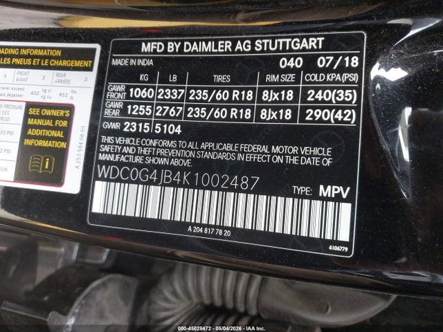 Aukcja sprzedaży 2019 Mercedes-benz Glc 300, vin: WDC0G4JB4K1002487, numer aukcji: 45028472
