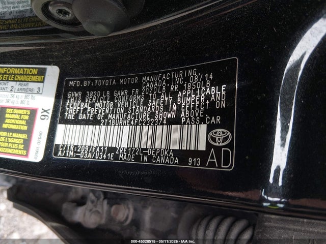 Toyota COROLLA L 2015 2T1BURHE4FC232374 Image 9