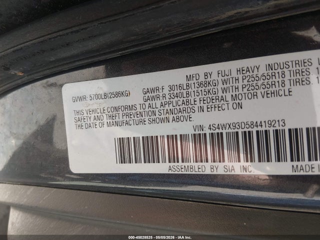 45028525 :رقم المزاد ، 4S4WX93D584419213 vin ، 2008 Subaru Tribeca Limited 5-passenger مزاد بيع