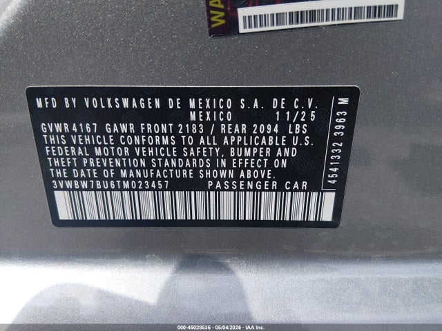 Продажа на аукционе авто 2026 Volkswagen Jetta Sport, vin: 3VWBW7BU6TM023457, номер лота: 45028536